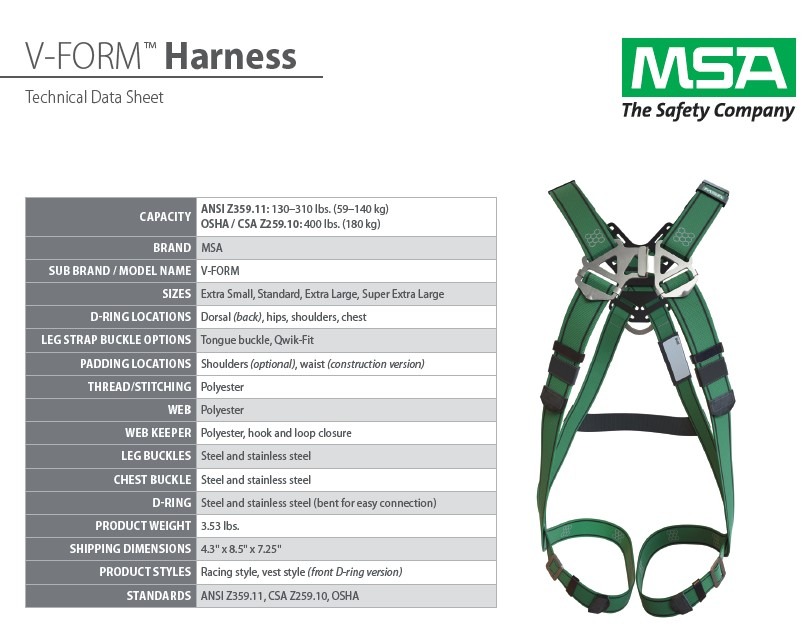 MSA V-Form Safety Harness - Bigowner