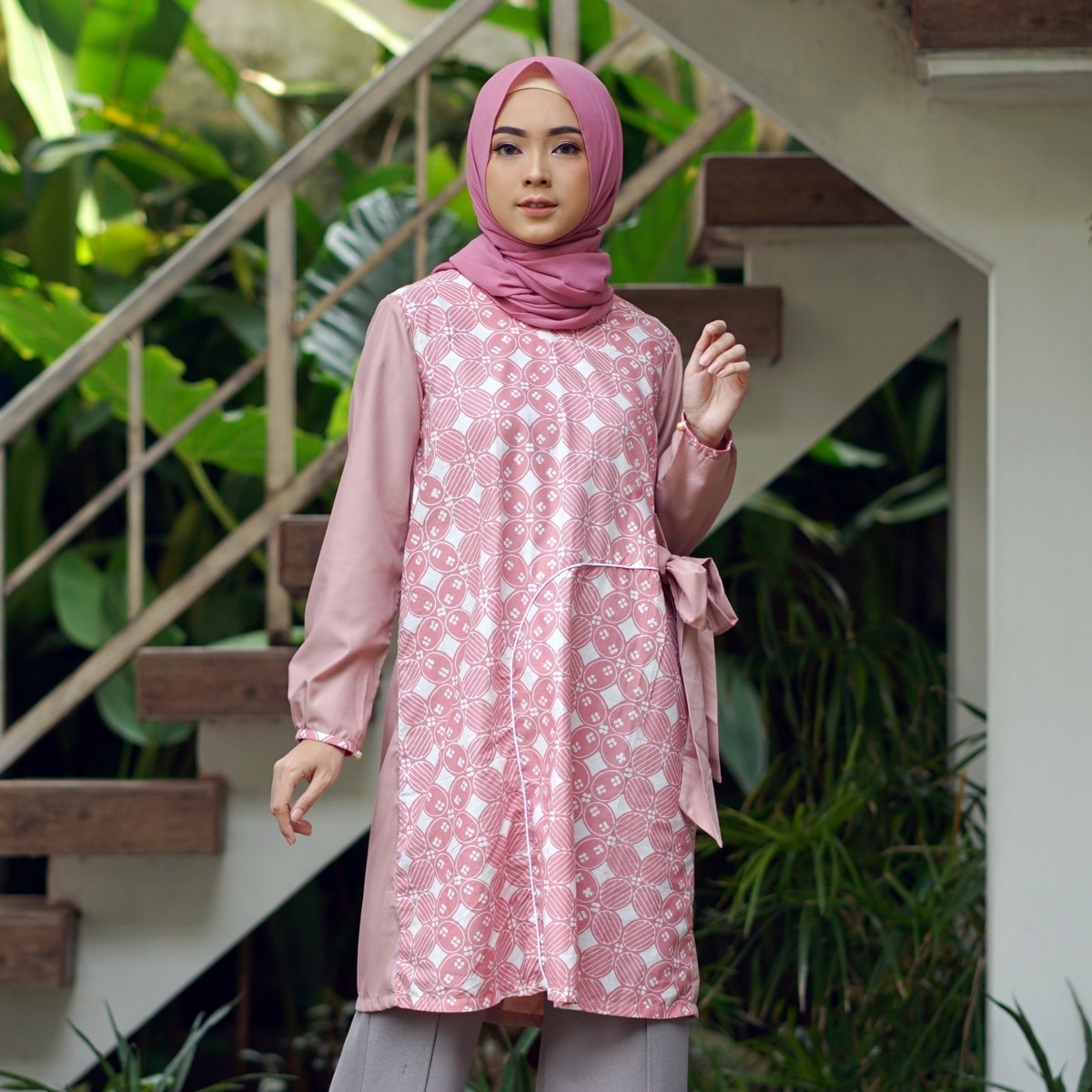 Ghaida Kawung Pink Tunik  Batik  Muslim PRE ORDER 