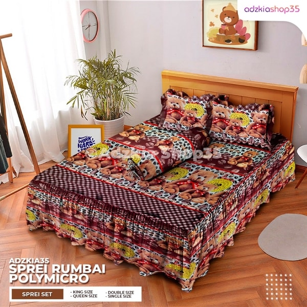 Sprei Rumbai Karakter Polymicro Beruang Kopi