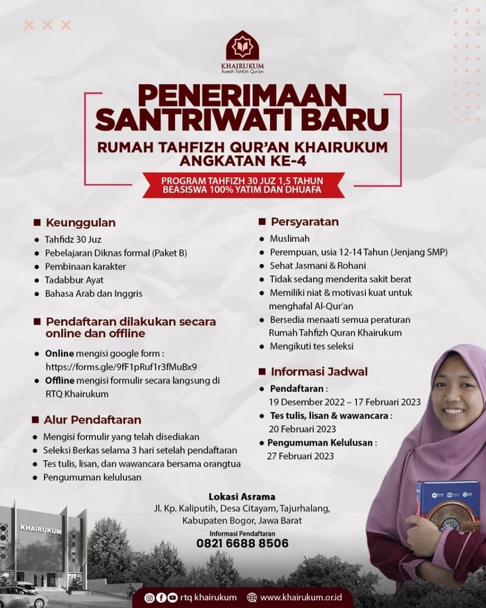 Penerimaan Santriwati Baru Angkatan 4, Tahun 2023