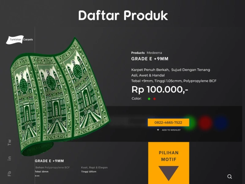 Daftar produk karpet masjid grade E tebal 9mm motif hijau dengan berbagai pilihan