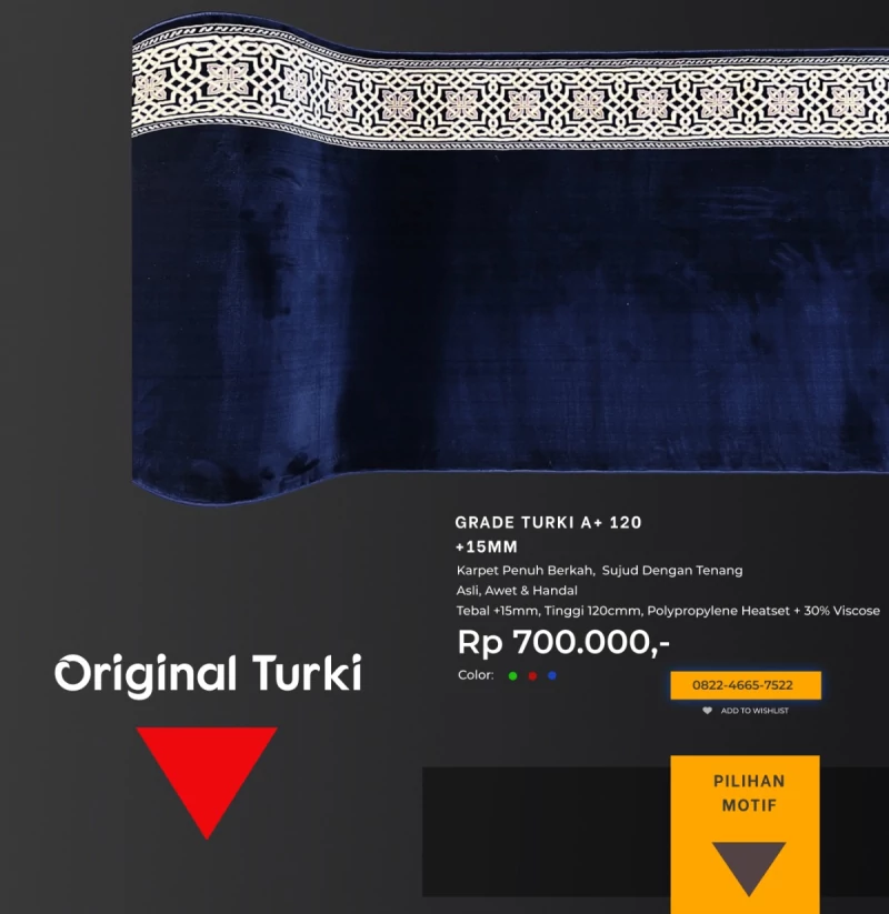 Karpet masjid import Turki premium grade A plus tebal 15mm dengan motif klasik elegan