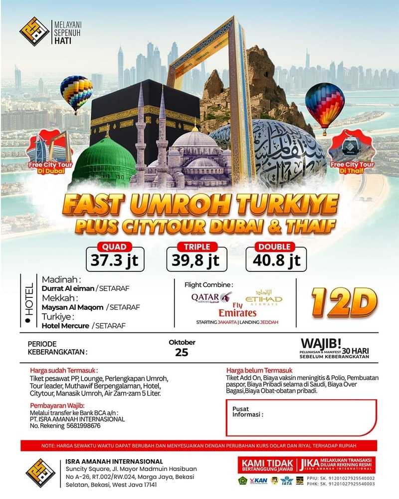 Umroh plus thaif, dubai dan turki
