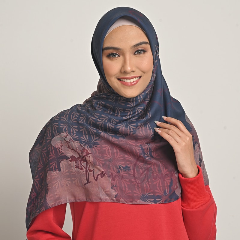 Bloomy Flower Navy Scarf